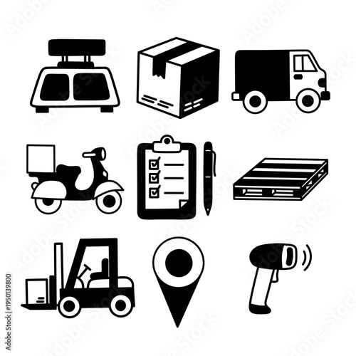 negative space logistics and delivery illustration artistic white silhouettes within shipping shapes minimalist vector design