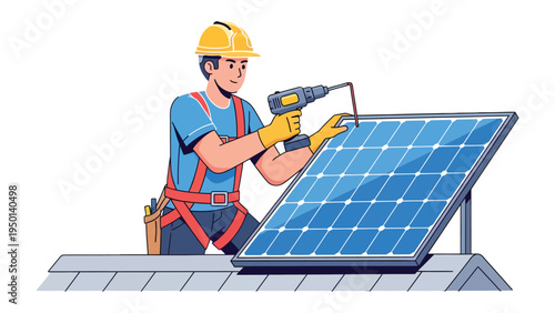 Solar Panel Installation: A skilled technician diligently installs a solar panel, showcasing a commitment to sustainable energy and a greener future.