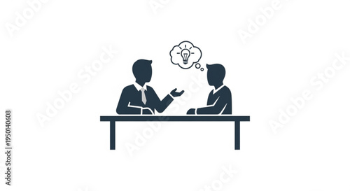 Two businessmen in a meeting with a lightbulb idea concept on a white background