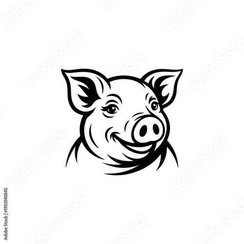 A black and white vector illustration of a pig's head. This clean and friendly farm animal silhouette is perfect for butchery logos, organic meat labels, and mascots.