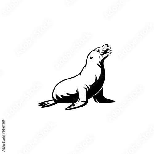 A black and white vector illustration of a sea lion or seal barking. This clean, minimalist marine mammal silhouette is perfect for aquatic-themed logos and mascots.
