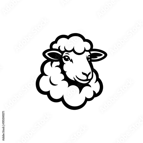 A black and white vector illustration of a fluffy sheep's head. This clean, friendly farm animal silhouette is perfect for wool, textile, and organic dairy branding.
