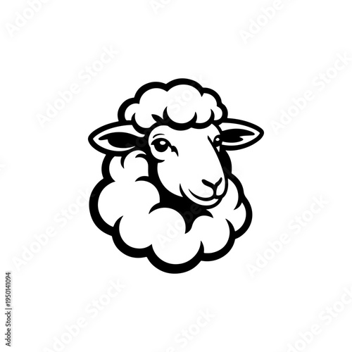 A black and white vector illustration of a fluffy sheep's head. This clean, friendly farm animal silhouette is perfect for wool, textile, and organic dairy branding.