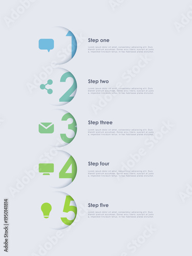 A modern vertical infographic template with five steps. A clean design layout for presenting processes or sequential information.