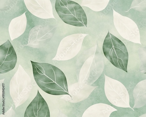Elegant Light Green Foliage Design with Delicate Leaf Pattern and Gray White Accents for Backgrounds