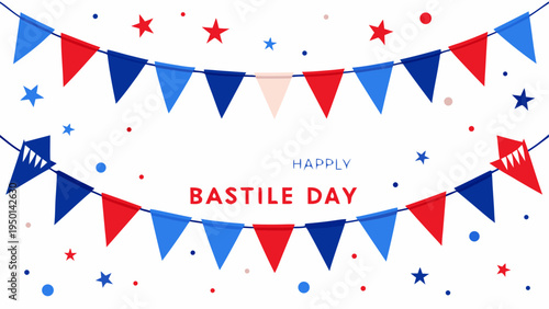 Vector Bastille Day banner with flags and stars