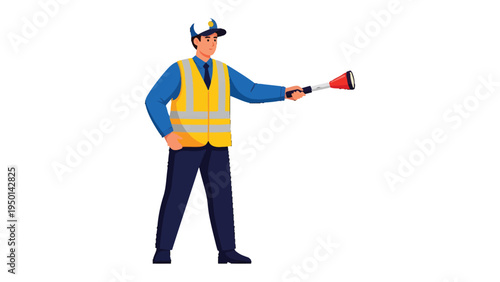 Traffic Controller Directing: A traffic controller, in high-visibility gear, takes charge, guiding the flow of vehicles with precision. It embodies the essence of safety and organization in motion.