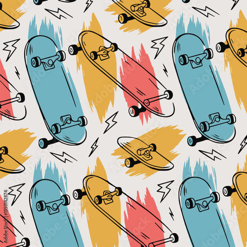 skateboard skate deck illustration seamless tile for apparel and wrap