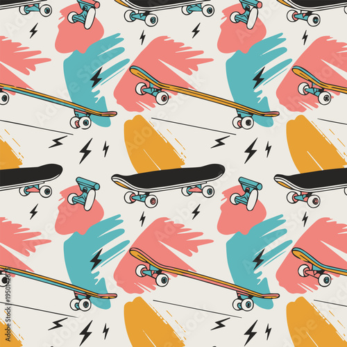 skateboard vector repeat pattern for textile print and surface design