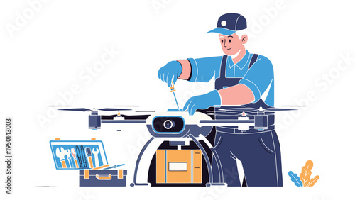 Drone Technician: A skilled technician diligently repairs a drone, showcasing precision and expertise in the realm of aerial technology.