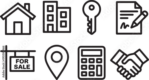 property minimal icons pack housing keys documents agreement vector