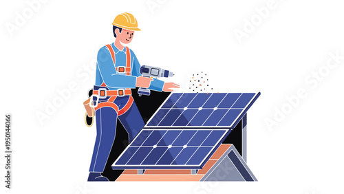 Solar Panel Installer at Work: A skilled installer expertly works on solar panels, symbolizing the advancements in sustainable energy