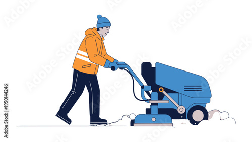 Snow Clearing Operation: A dedicated worker diligently operates a snow clearing machine, ensuring safe and accessible paths in the winter landscape.