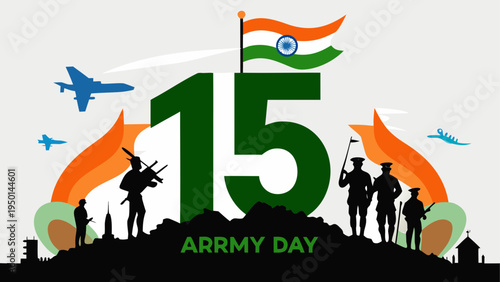 Indian Army Day vector illustration with soldiers and flag