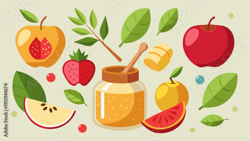 Vector illustration of honey and fruit