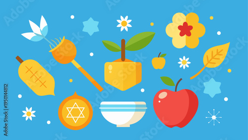 Set of 9 Rosh Hashanah icons vector
