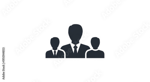 Three faceless businesspeople in formal attire standing together in a row on white background