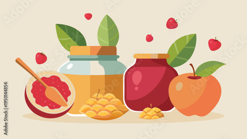 Vector illustration of apples and honey for Rosh Hashanah