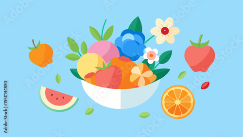 Colorful fruit bowl vector illustration