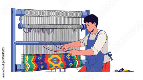 Artisan at Work: An artisan meticulously weaves intricate patterns on a traditional loom, demonstrating the dedication and skill involved in preserving craft heritage.