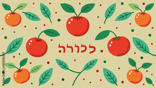 Vector fruit pattern with apples, oranges, and leaves