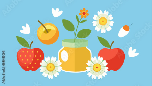 Vector illustration of fruit and flowers