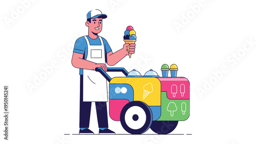 Sweet Cart Delight: A cheerful vendor, with a colorful ice cream cart, offering a refreshing cone of sweetness.