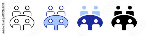 meeting with people sitting around a table icon set, business meeting icon , vector illustration