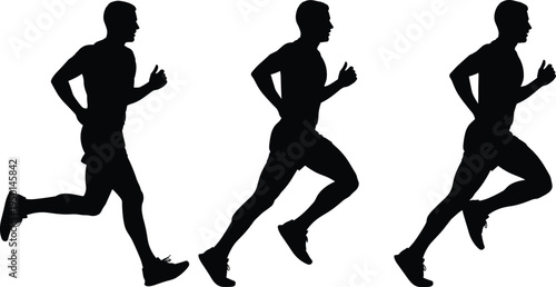 Athletic male runner silhouette set in motion sprinting isolated on white background for sports fitness marathon training and healthy lifestyle.