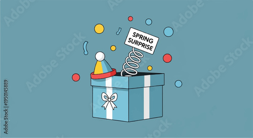 Spring surprise gift box with colorful confetti and ribbon celebratory atmosphere