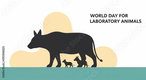 Silhouette of a cow and calves on world day for laboratory animals awareness concept