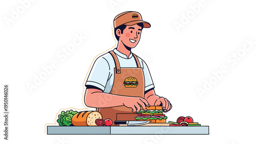 Sandwich Artisan: A skilled culinary artist meticulously crafts a delicious sandwich, his focus and dedication radiating from every layer.