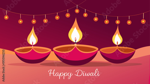 Diwali festival vector illustration with diyas