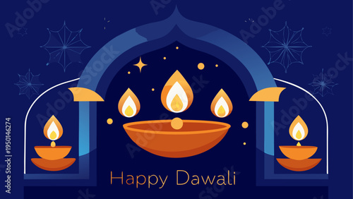 Diwali festival vector illustration with lamps
