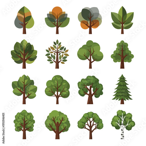 Collection of various tree illustrations.