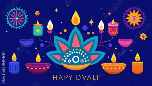 Diwali festival illustration with colorful lamps and decorations vector