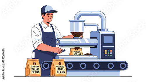 Coffee Bean Processing: A worker is focused on the coffee bean processing, ensuring the consistent quality of the premium coffee beans.