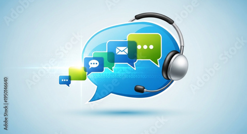 Customer service concept with speech bubbles and headset for support communication