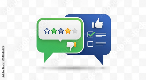 Customer review and feedback concept with speech bubbles showing ratings and thumbs up