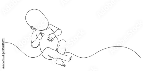 Baby in one single line drawing. Cute baby isolated on white transparent . Pregnancy health care concept. Minimalism style.