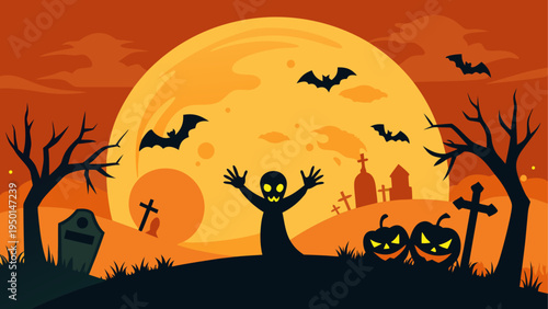 Halloween background with spooky graveyard scene vector