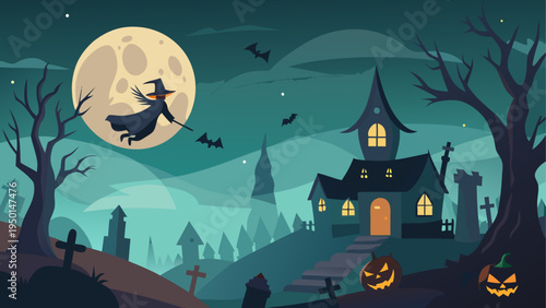 Halloween haunted house scene vector
