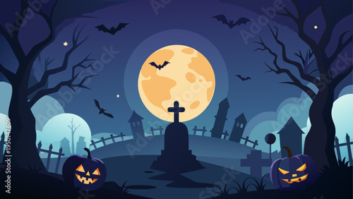 Halloween background with pumpkins and moon vector