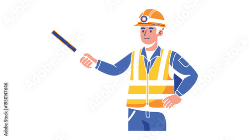 Construction Worker Directing: An construction worker in safety gear directs the work. His focused expression and assertive gesture underscore the importance of precision and coordination on the site.