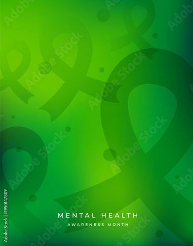 Mental Health Awareness Concept. Self Care, Positive Thinking, Happy and Optimistic Mind. a Green Ribbons on Green background.