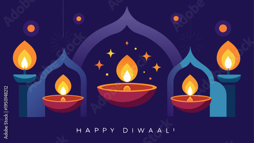 Diwali festival vector illustration with lamps