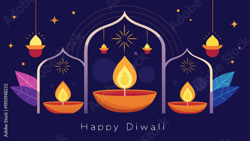 Diwali festival vector illustration with lamps