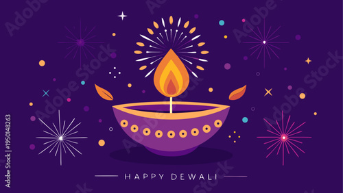 Diwali festival illustration with lamp and fireworks