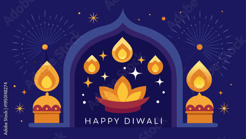 Diwali festival illustration with lamps and arch