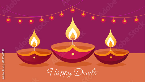 Diwali festival vector illustration with diyas